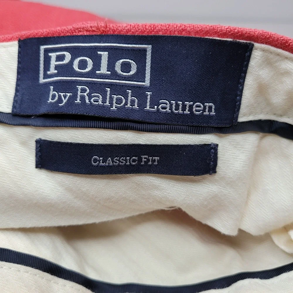 Polo Ralph Lauren Linen Pants Mens 40x32 Coral Pink Good Classic Fit Herringbone